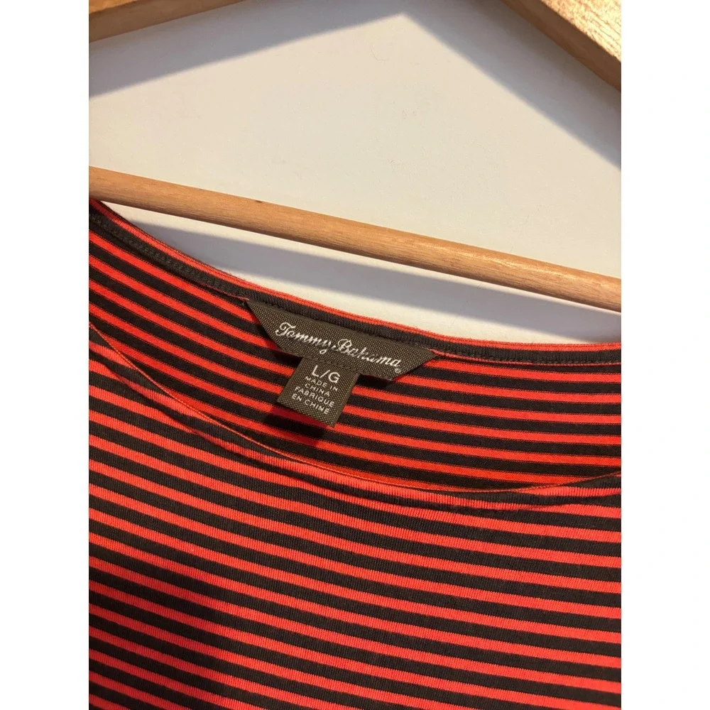 Tommy Bahama Womens orange Black Striped Long Sleeve Rayon Blend T-Shirt Dress L